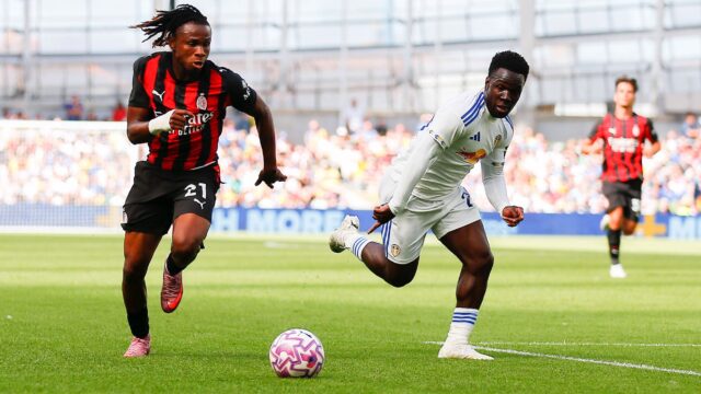 9th august 2025 aviva stadium dublin ireland pre season football friendly leeds united versus ac milan samuel chukwueze of ac milan makes a run with the ball peterxfitzpatrickjpg