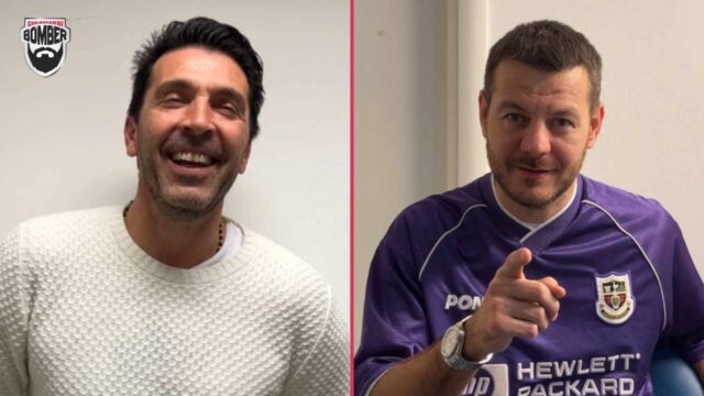 Buffon e Cattelan a Chiamrsi Bomber