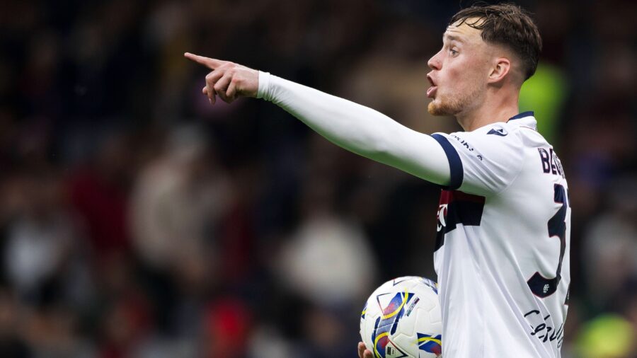 Ac milan v bologna fc serie a sam beukema of bologna fc reacts during the serie a football match between ac milan and bologna fc milan italy copyright xnicolxcampoxjpg