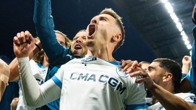 Football ac le havre vs olympique de marseille ligue 1 journ e 33 10 05 2025 valentin rongier om le havrefrance copyright xbaptistexautissierxjpg