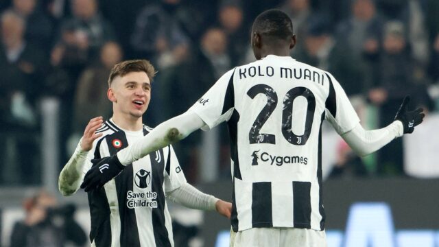 Francisco conceicao randal kolo muani juventus serie a 2024 25 juventus vs inter 1 0 16 02 2025 esultanza celebration jubel serie a 2024 25 juventus inter 1 0jpg