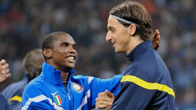 Fussball international champions league saison 2009 2010 16092009 inter mailand fc barcelona shake hands samuel eto o li inter und zlatan ibrahimovic barcelona o00 etoo o0 etoojpg