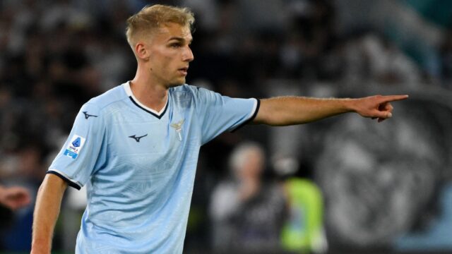 Gustav isaksen of ss lazio gestures during the serie a football match between ss lazio and us lecce at olimpico stadium in rome italy may 25 2025 andreaxstacciolijpg