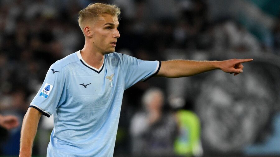 Gustav isaksen of ss lazio gestures during the serie a football match between ss lazio and us lecce at olimpico stadium in rome italy may 25 2025 andreaxstacciolijpg