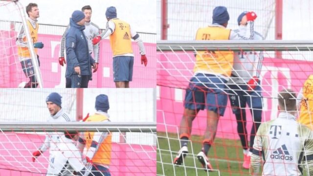 Imagen de la pelea entre jerome boateng y leon goretzka en un entrenamiento con el bayern de munich captura sportbild