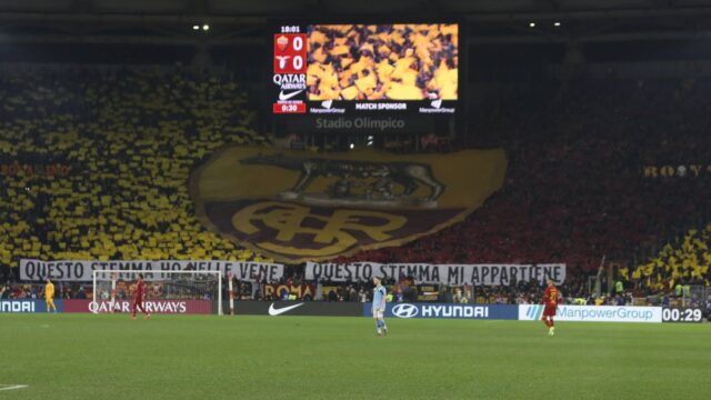 Italy serie a roma vs lazio 1 1 at stadio olimpico roma and lazio tied 1 1 the derby della capitale in this picture as roma curva sud rome italy italy paoloxpizzi pacificxpressjpg