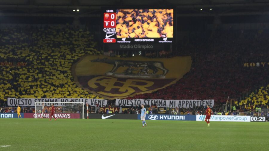 Italy serie a roma vs lazio 1 1 at stadio olimpico roma and lazio tied 1 1 the derby della capitale in this picture as roma curva sud rome italy italy paoloxpizzi pacificxpressjpg