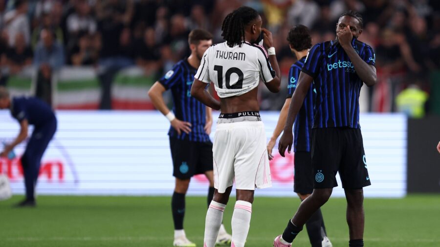 Khephren thuram juventus fc und marcus thuram fc internazionale speaks with serie a juventus fc v fc internazionale allianz stadium september 13 2025 turin italyjpg