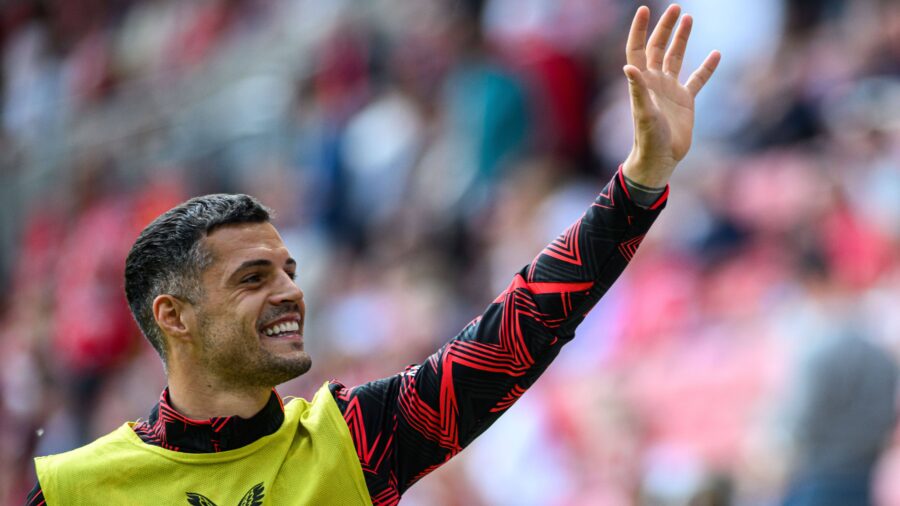 Mainz germany 17 may 2025 granit xhaka the bundesliga match 1fsv mainz 05 vs bayer 04 leverkusen at mewa arena copyright xvitalixkliuievxjpg