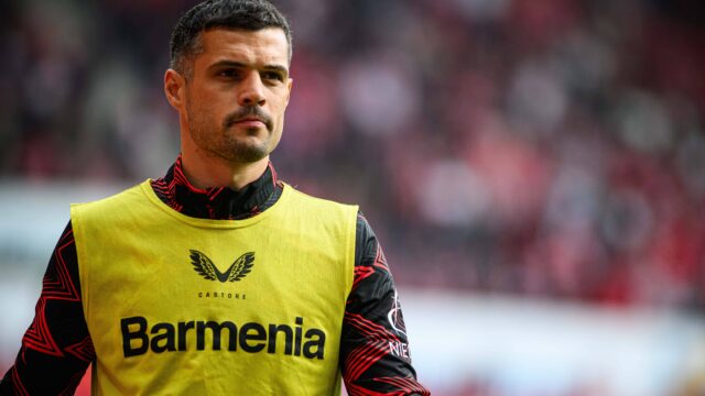 Mainz germany 17 may 2025 granit xhaka the bundesliga match 1fsv mainz 05 vs bayer 04 leverkusen at mewa arena copyright xvitalixkliuievxjpg