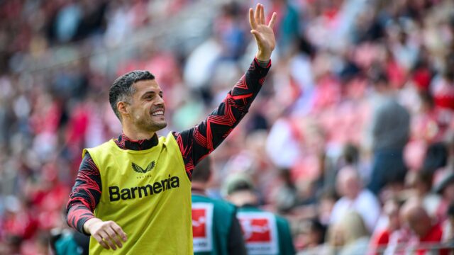 Mainz germany 17 may 2025 granit xhaka the bundesliga match 1fsv mainz 05 vs bayer 04 leverkusen at mewa arena copyright xvitalixkliuievxjpg