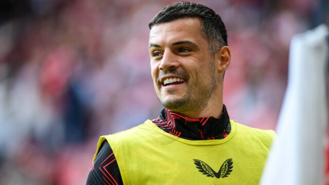 Mainz germany 17 may 2025 granit xhaka the bundesliga match 1fsv mainz 05 vs bayer 04 leverkusen at mewa arena copyright xvitalixkliuievxjpg