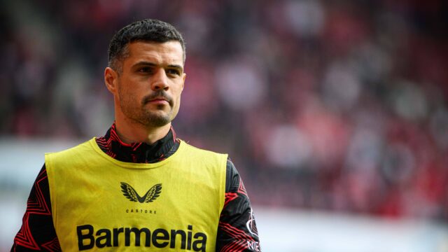 Mainz germany 17 may 2025 granit xhaka the bundesliga match 1fsv mainz 05 vs bayer 04 leverkusen at mewa arena copyright xvitalixkliuievxjpg