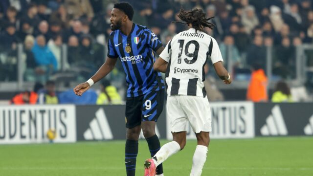 Marcus thuram inter khephren thuram juventus serie a 2024 25 juventus vs inter 1 0 16 02 2025 contrasto action serie a 2024 25 juventus inter 1 0jpg