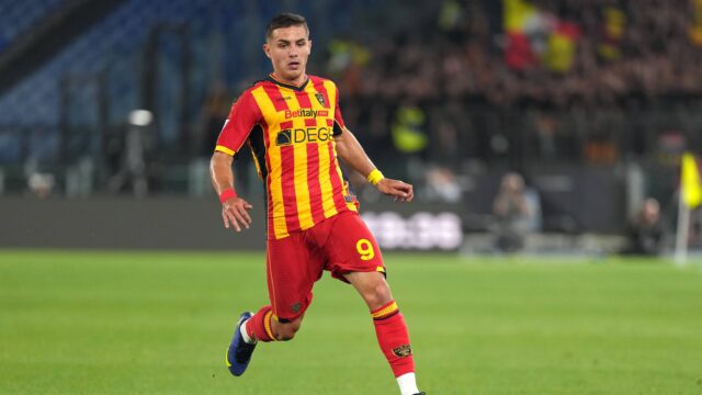 Nikola krstovic of us lecce during the serie a football match between ss lazio and us lecce at olimpico stadium in rome italy may 25 2025 antoniettaxbaldassarrejpg