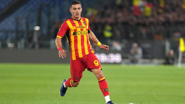 Nikola krstovic of us lecce during the serie a football match between ss lazio and us lecce at olimpico stadium in rome italy may 25 2025 antoniettaxbaldassarrejpg