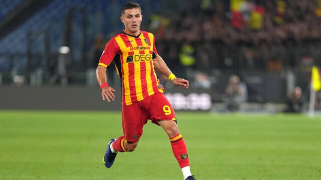 Nikola krstovic of us lecce during the serie a football match between ss lazio and us lecce at olimpico stadium in rome italy may 25 2025 antoniettaxbaldassarrejpg