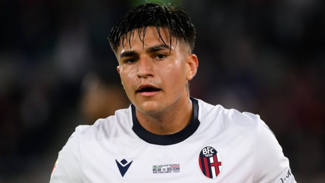 Santiago castro of bologna fc looks on during the coppa italia final football match between ac milan and bologna fc at stadio olimpico in rome italy may 14 2025 andreaxstacciolijpg