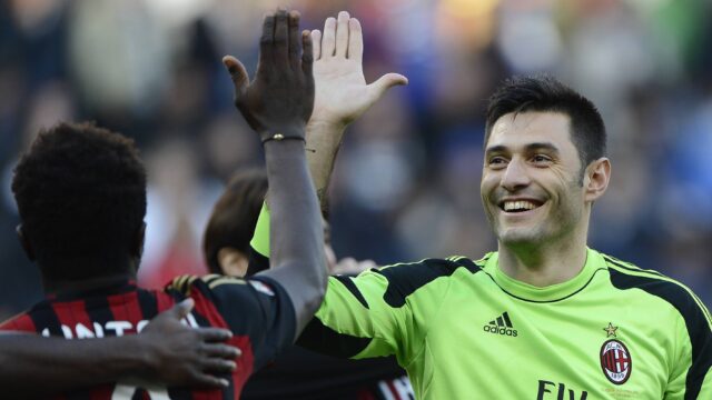 Sulley muntari marco amelia milan genova 23 02 2014 stadio luigi ferraris football 2013 2014 serie a sampdoria genua vs ac milan giuseppexcelestejpg