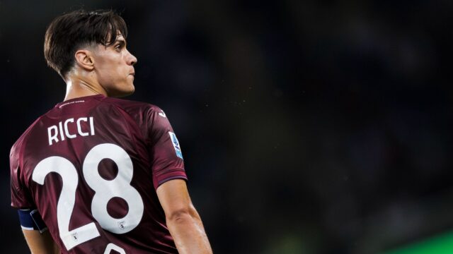 Torino fc v as roma serie a samuele ricci of torino fc looks on during the serie a football match between torino fc and as roma turin italy copyright xnicoloxcampoxjpg