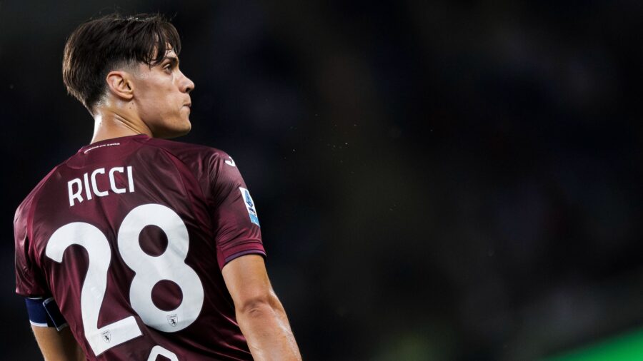 Torino fc v as roma serie a samuele ricci of torino fc looks on during the serie a football match between torino fc and as roma turin italy copyright xnicoloxcampoxjpg