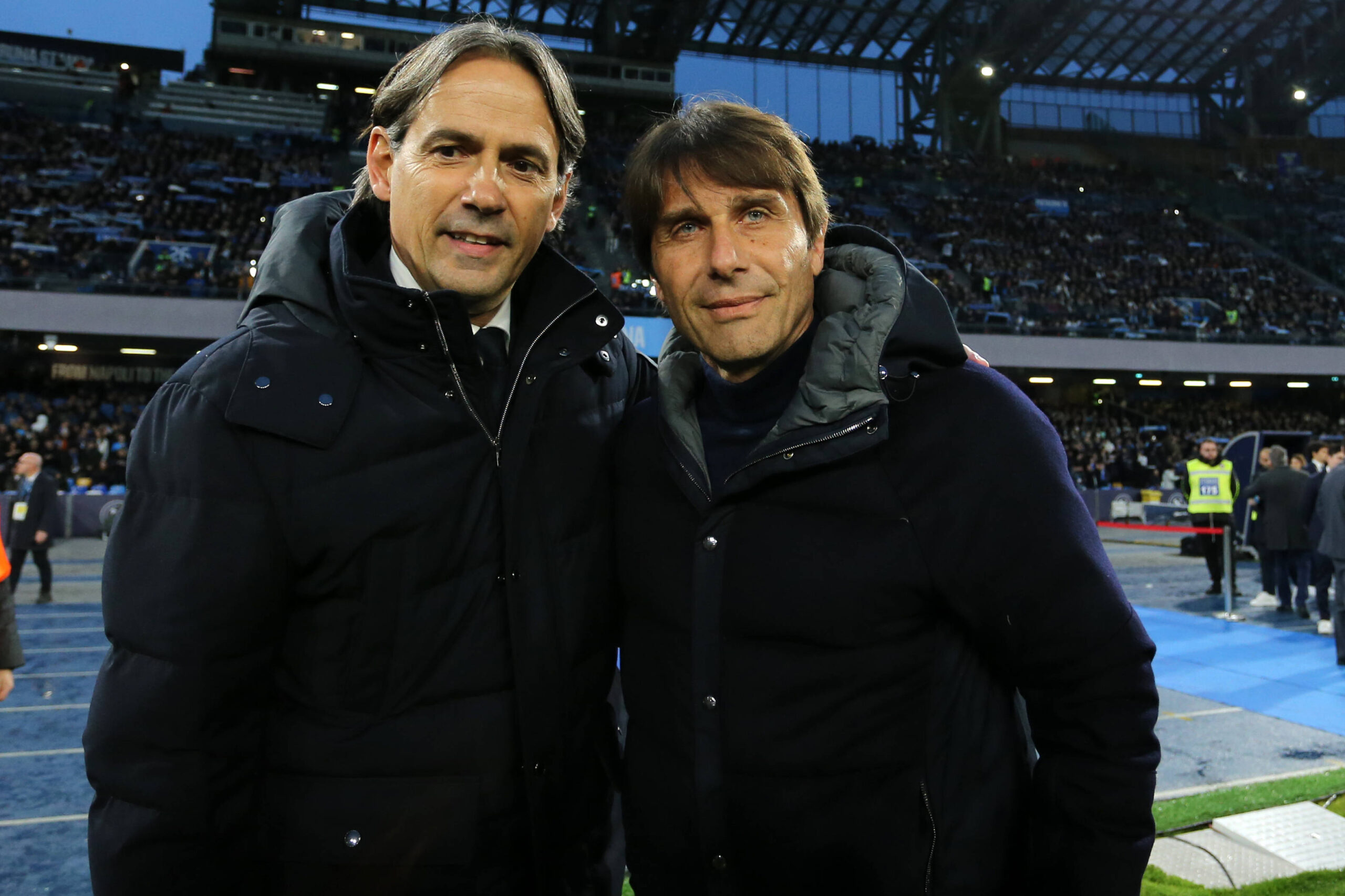 Conte e Inzaghi durante un passato Napoli-Inter