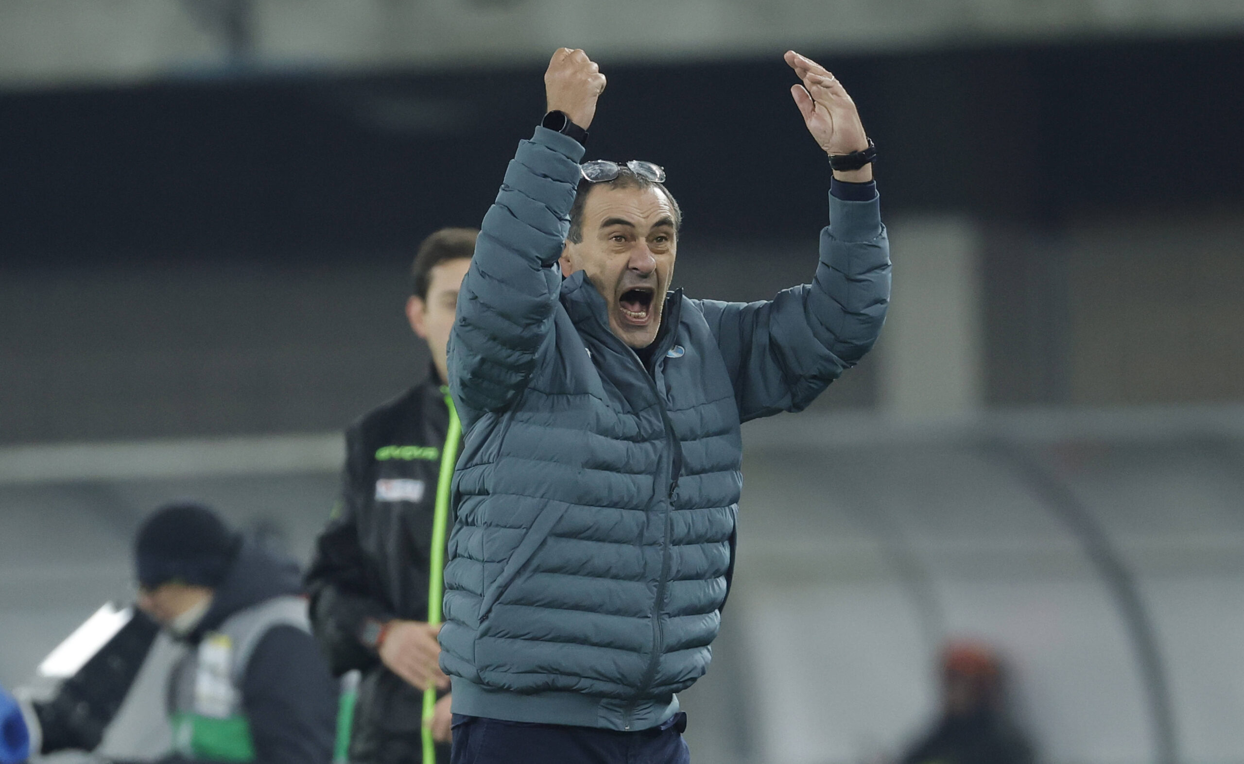 Sarri esulta al termine di Verona-Lazio