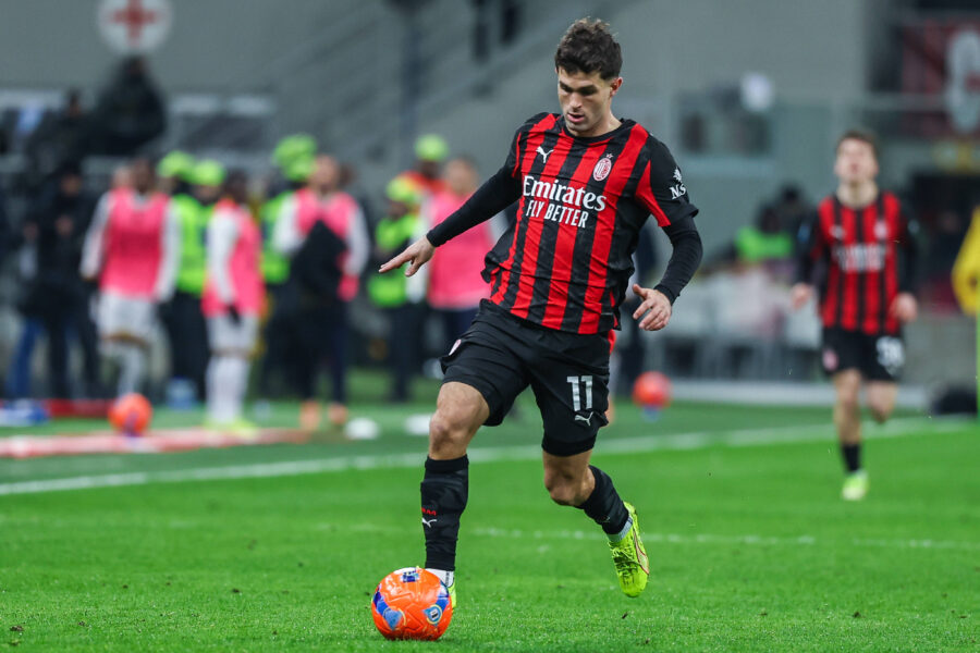 Christian Pulisic in azione durante Milan-Lecce
