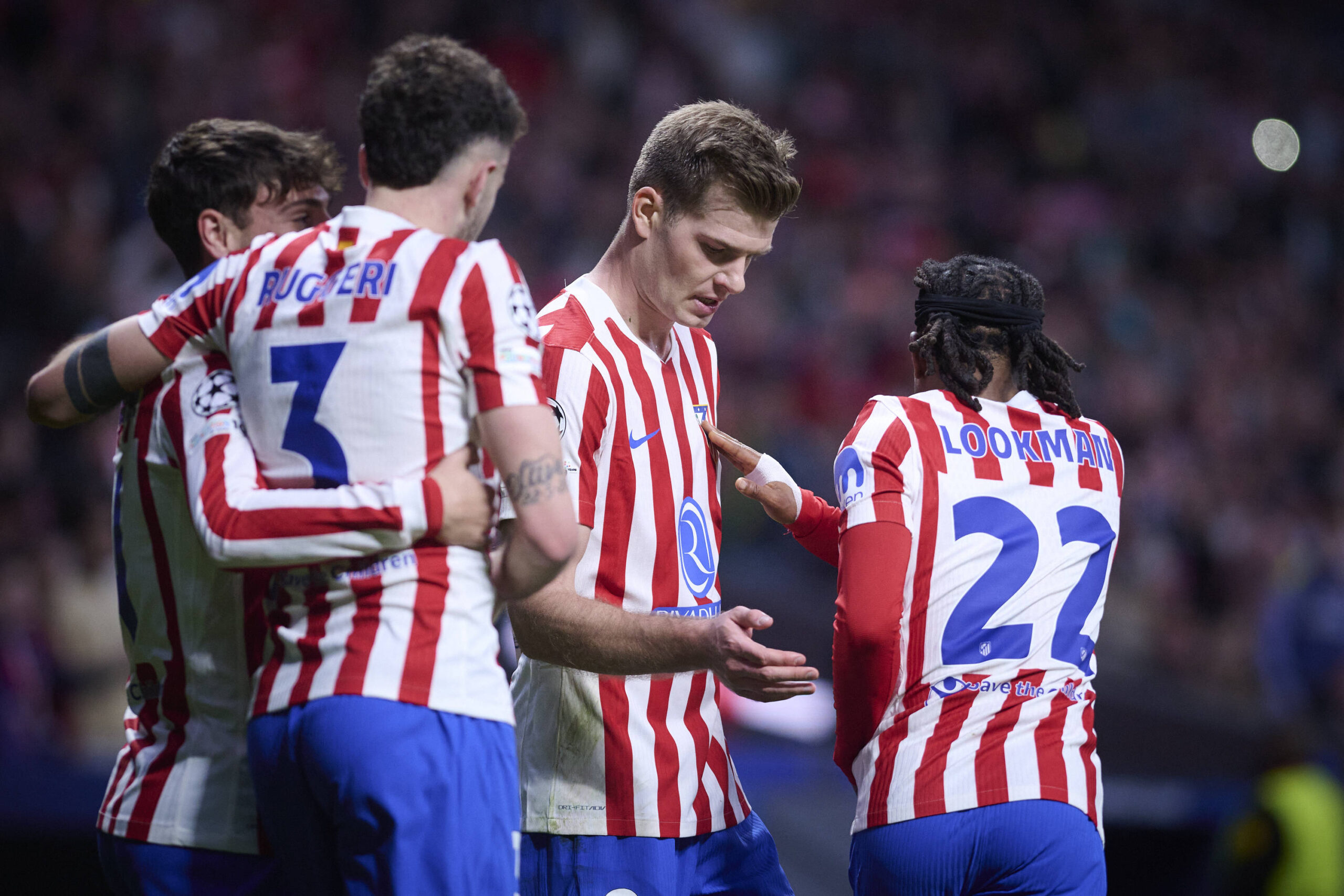 ATLETICO DE MADRID v CLUB BRUGGE KV. CHAMPIONS LEAGUE 2025 2026. ROUND KO PLAY-OFFS 2ND LEG MATCH. Atletico de Madrid s Alexander Sorloth and Ademola Lookman celebrates goal during Champions League 2025 2026, KO play-offs 2nd leg match. February 24 ,2026. (ALTERPHOTOS Jorge Ropero) MadridSpain PUBLICATIONxNOTxINxFRAxBEL Copyright: xJorgexRoperox
