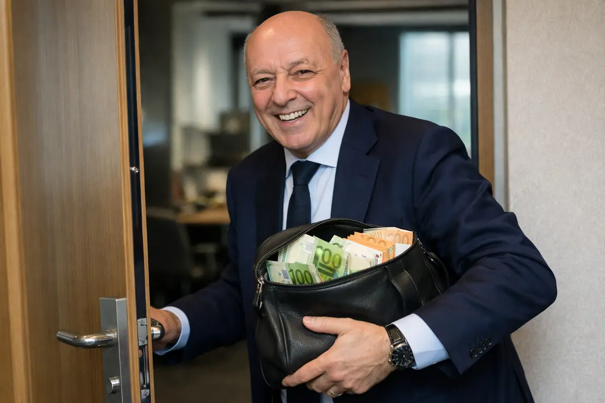 Marotta con una borsa piena di soldi, immagine creata con intelligenza artificiale