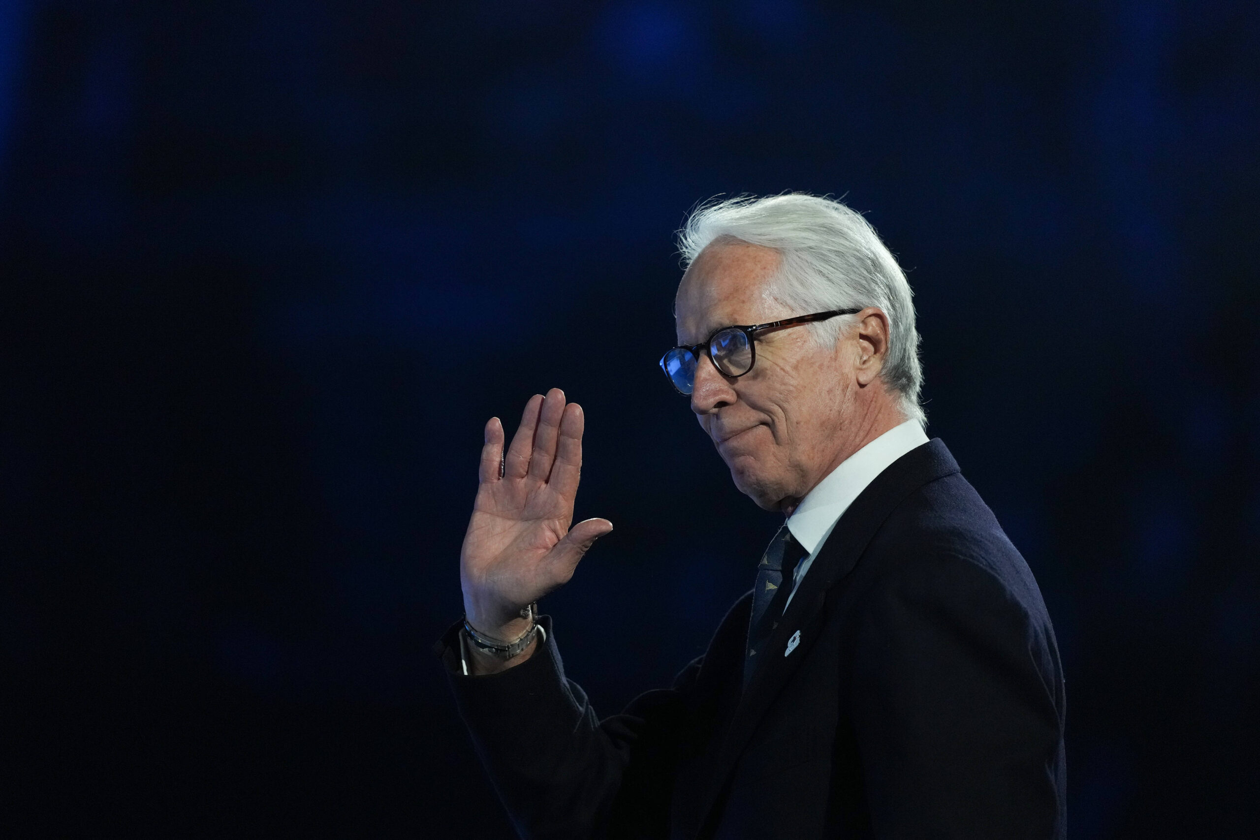 (260307) -- VERONA, March 7, 2026 -- Giovanni Malago, president of Milan-Cortina 2026 Organising Committee, react during the opening ceremony of Milan-Cortina 2026 Paralympic Winter games, Winterspiele,Spiele, Summer games at Verona Olympic Arena in Verona, Italy, March 6, 2026. ) (SP)ITALY-VERONA-PARALYMPIC WINTER GAMES-OPENING CEREMONY LixJing PUBLICATIONxNOTxINxCHN