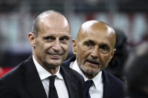AC Milan v Juventus FC - Serie A Juventus coach Luciano Spalletti hugs Milan coach Massimiliano Allegri during the Serie A football match number 34 between Milan and Juventus at the Stadio Giuseppe Meazza in Milan, Lombardy, Italy, on April 26, 2026. Milan Italy PUBLICATIONxNOTxINxFRA Copyright: xMatteoxBottanellix originalFilename:bottanelli-milanjuv260426_npRtZ.jpg