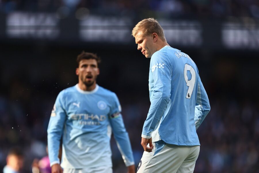 Haaland durante una partita del Manchester City
